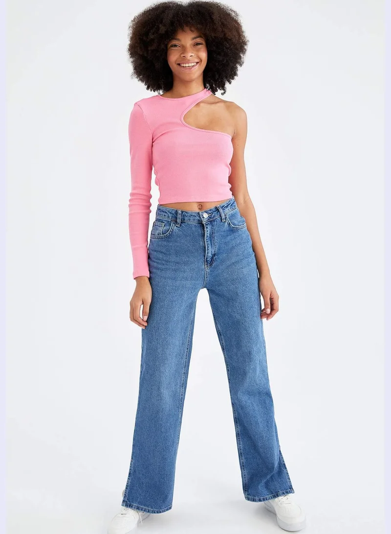 DeFacto Fitted One Shoulder Assymetric Crop T-Shirt