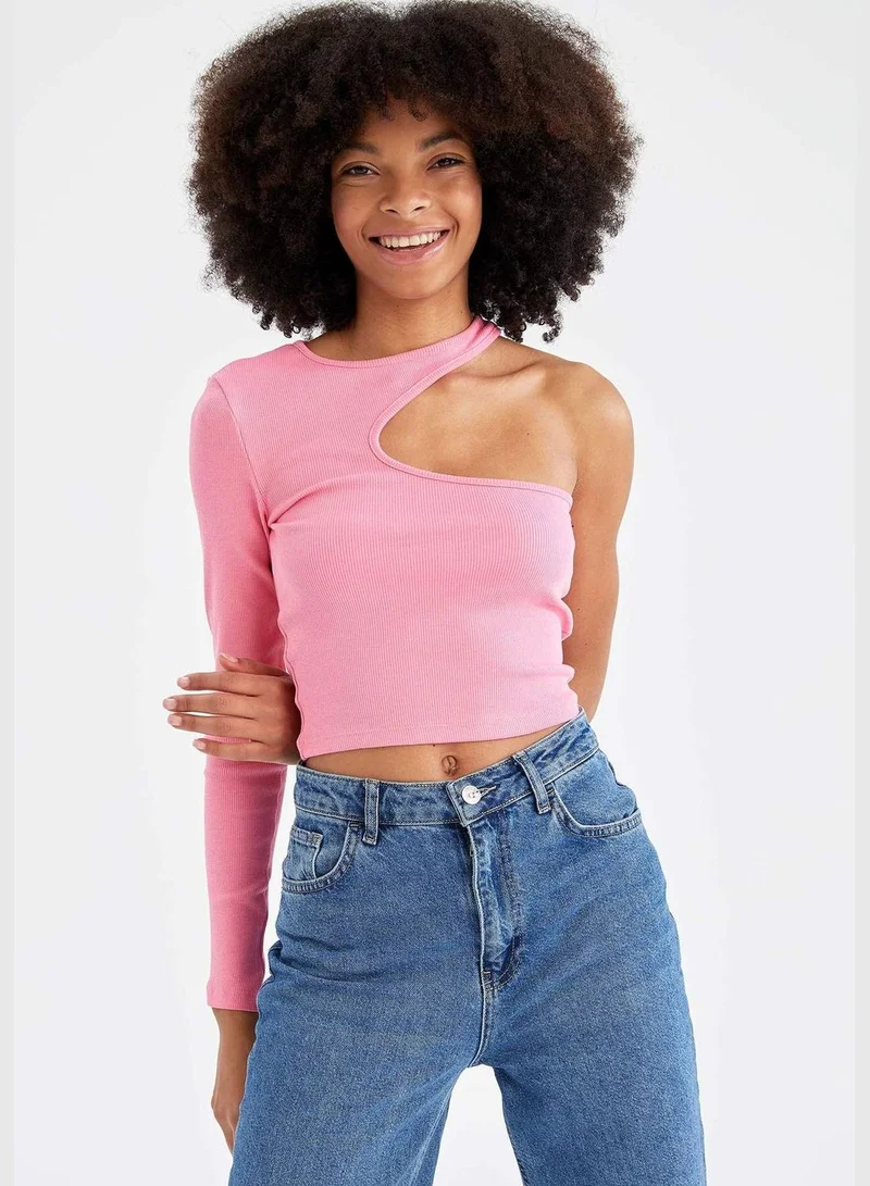 DeFacto Fitted One Shoulder Assymetric Crop T-Shirt