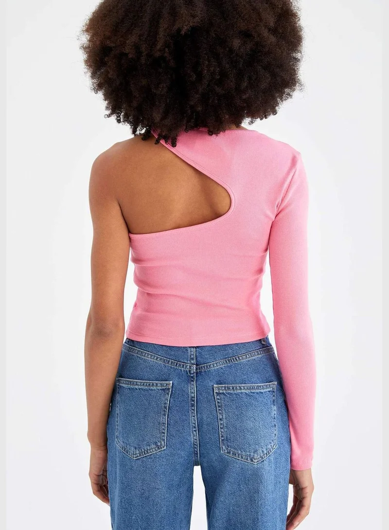 DeFacto Fitted One Shoulder Assymetric Crop T-Shirt