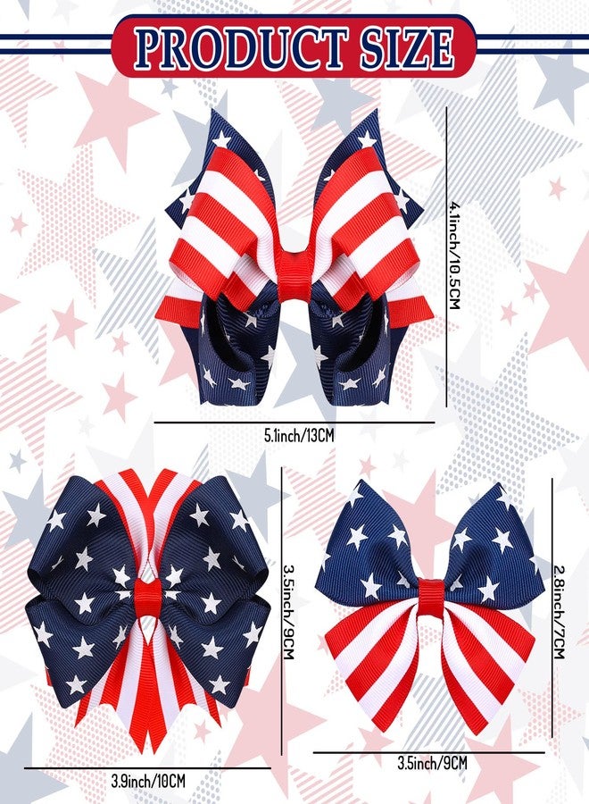 وولاين مجموعة مشابك شعر وايلاين الوطنية المكونة من 6 قطع، مزينة بفيونكات شعر عليها علم أمريكا، باللون الأزرق والأحمر والأبيض والنجوم والخطوط، إكسسوارات شعر للاحتفال بيوم الاستقلال ويوم الذكرى، 3 تصاميم - Image 2