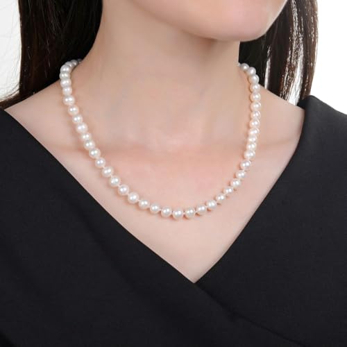 Adabele 1 Strand Real Natural AA+ Grade Round White Cultured Freshwater Pearl Organic Gemstone Necklace 18 Inch Long Single String Women Jewelry PN3-C78 - Image 2