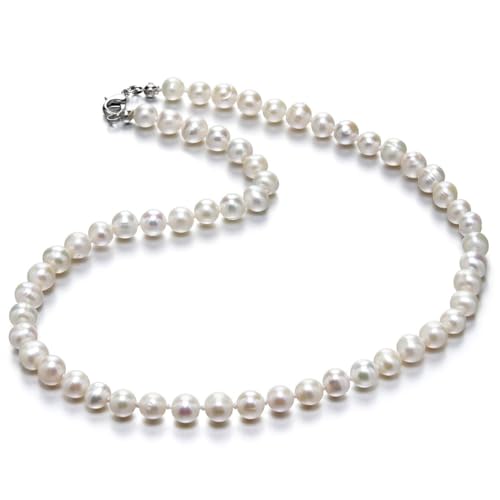 Adabele 1 Strand Real Natural AA+ Grade Round White Cultured Freshwater Pearl Organic Gemstone Necklace 18 Inch Long Single String Women Jewelry PN3-C78 - Image 3