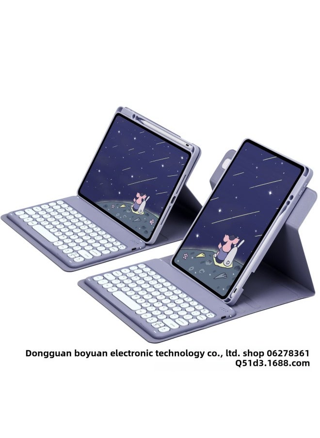 Generic For IPad10.2 Wonderful Control Protective Cover 10 Generation Acrylic Rotating Magnetic Bluetooth Keyboard Protective Cover 10.9 Slot-Color:Dark Purple + Round Hat Keyboard-Product Type:iPad 10 Generation 10.9(2022)  - Image 1