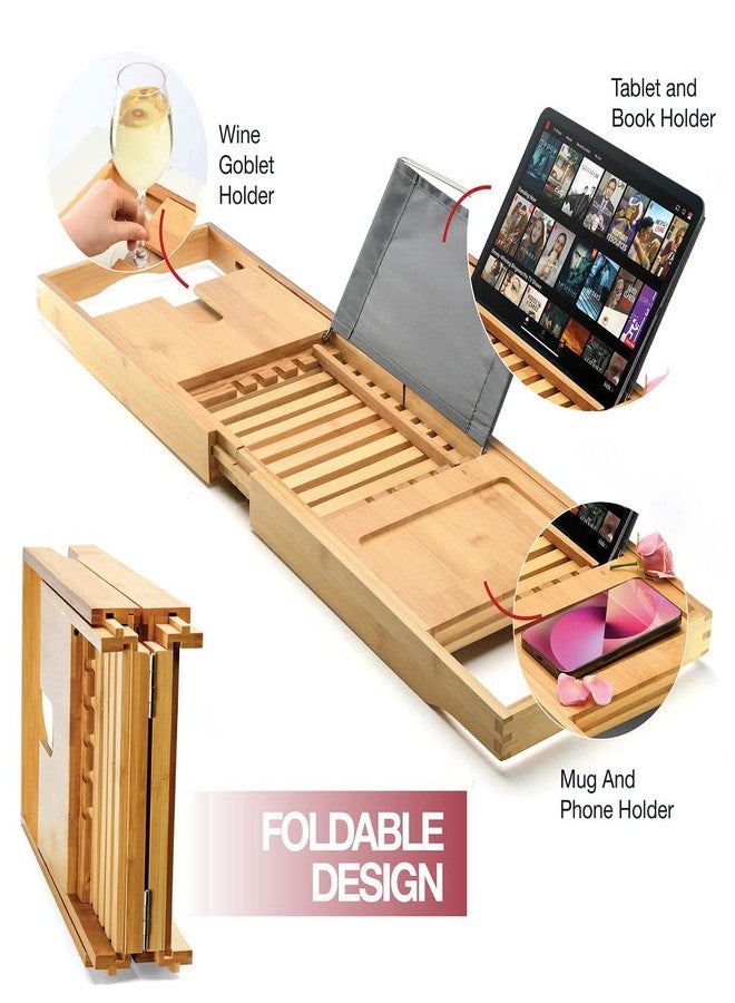 Home-it Luxury Foldable Bathtub Tray Caddy - Waterproof Wood Bath Tray for Tub, Expandable Size Fits Most Tubs, Bathroom Accessories for New Home & Mothers, Birthday Gifts for Mom - Image 4