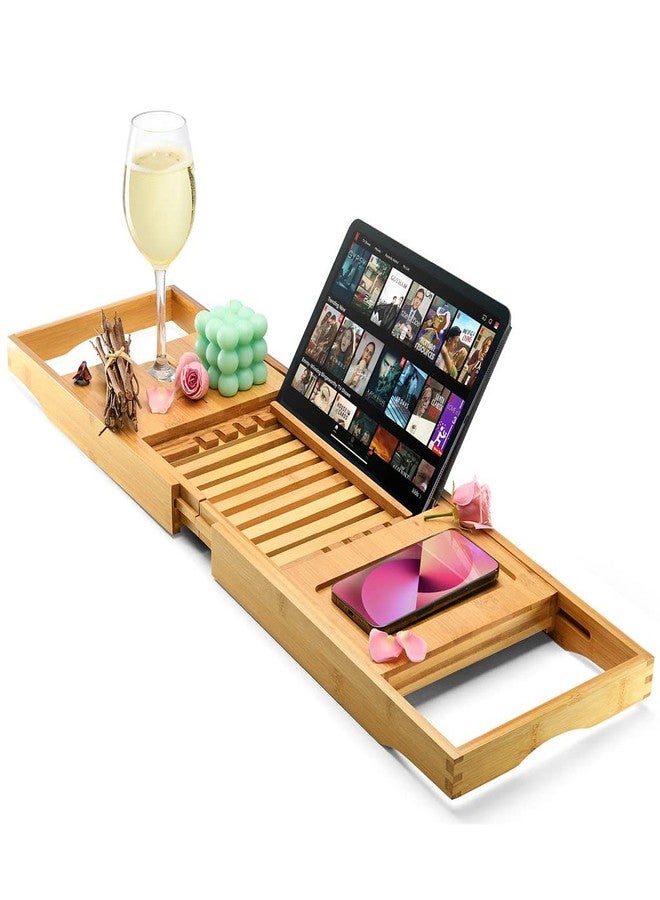 Home-it Luxury Foldable Bathtub Tray Caddy - Waterproof Wood Bath Tray for Tub, Expandable Size Fits Most Tubs, Bathroom Accessories for New Home & Mothers, Birthday Gifts for Mom - Image 1