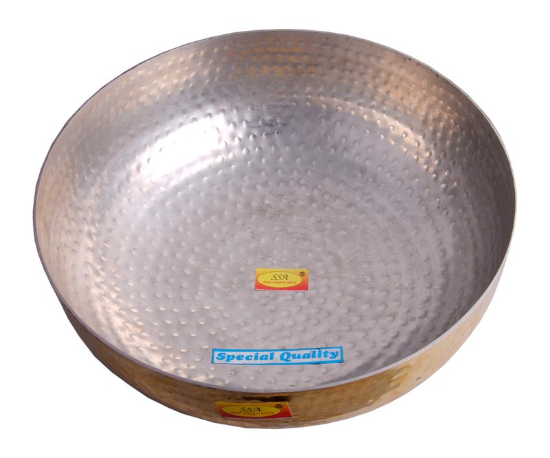 SHIV SHAKTI ARTS Shiv Shakti Arts® Brass Big Size Kachola/Handi Set/Serving Kadhai Set - for Serving & Cooking Food (3 Liter, Insight Nickle Plated Hammered Design)  - Image 4
