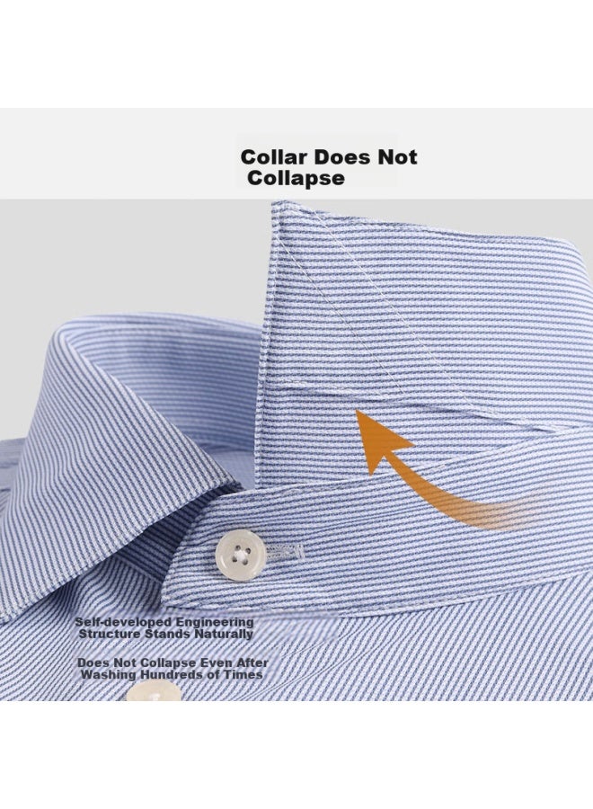 Ouding First Class High Elastic Shirt Men 690 Spring Dawn Blue Stripe Non-iron Long Sleeve Shirt Spring Dawn Blue Stripe 39 - Image 1