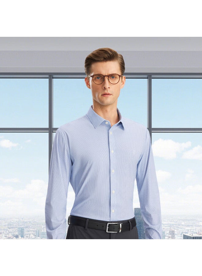 Ouding First Class High Elastic Shirt Men 690 Spring Dawn Blue Stripe Non-iron Long Sleeve Shirt Spring Dawn Blue Stripe 39 - Image 2