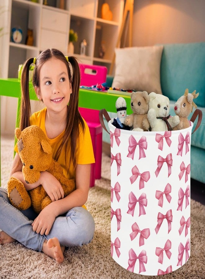 FXOCSHE Bow laundry basket for girls,Nursery Hamper,Pink Laundry Hamper,Waterproof collapsible canvas laundry basket for girls,Pink Girls Laundry Basket,Living Room Decor(Bowknot) - Image 2