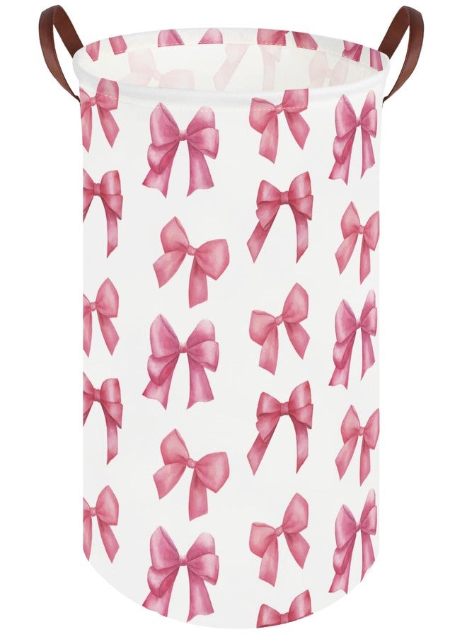 FXOCSHE Bow laundry basket for girls,Nursery Hamper,Pink Laundry Hamper,Waterproof collapsible canvas laundry basket for girls,Pink Girls Laundry Basket,Living Room Decor(Bowknot) - Image 1