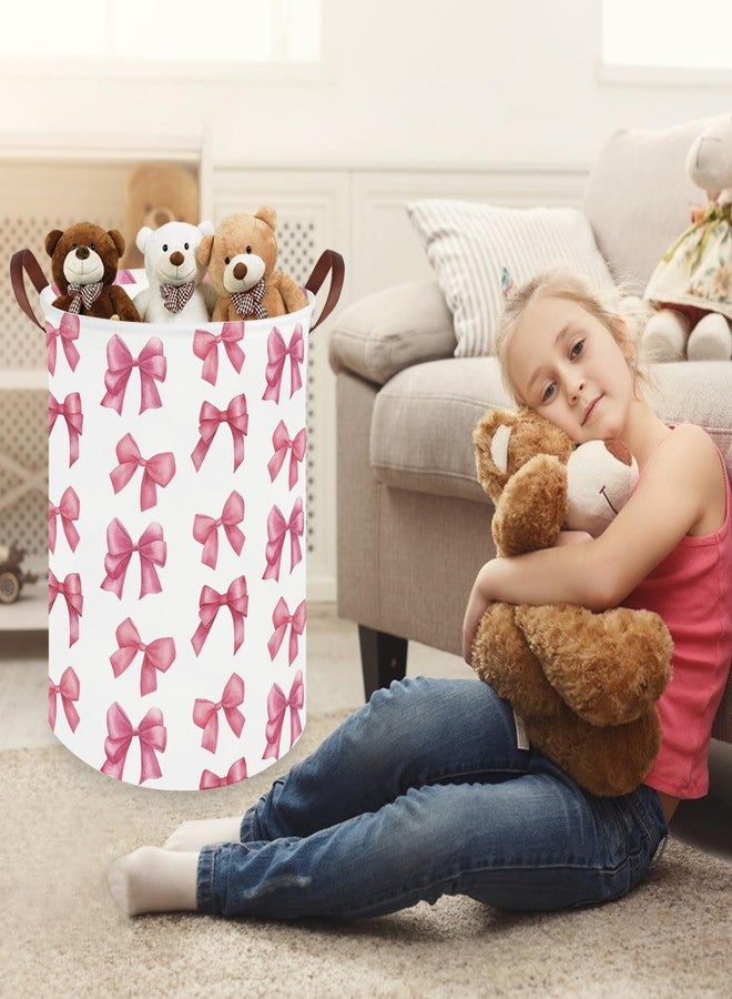 FXOCSHE Bow laundry basket for girls,Nursery Hamper,Pink Laundry Hamper,Waterproof collapsible canvas laundry basket for girls,Pink Girls Laundry Basket,Living Room Decor(Bowknot) - Image 4