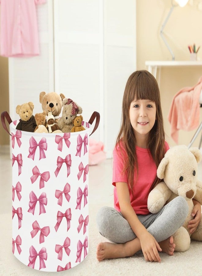 FXOCSHE Bow laundry basket for girls,Nursery Hamper,Pink Laundry Hamper,Waterproof collapsible canvas laundry basket for girls,Pink Girls Laundry Basket,Living Room Decor(Bowknot) - Image 3