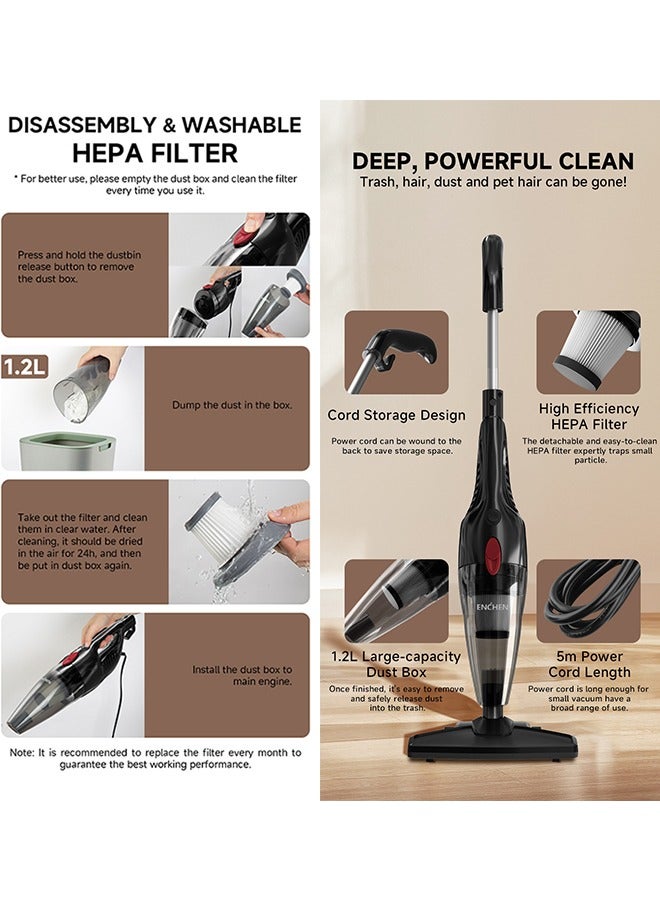 ENCHEN 2 In 1 Portable Handheld Vacuum Cleaner , 650W 14000Pa Suction 1.2 L Large Capacity Central Filtration System for Car Home Kitchen Hair - Image 2