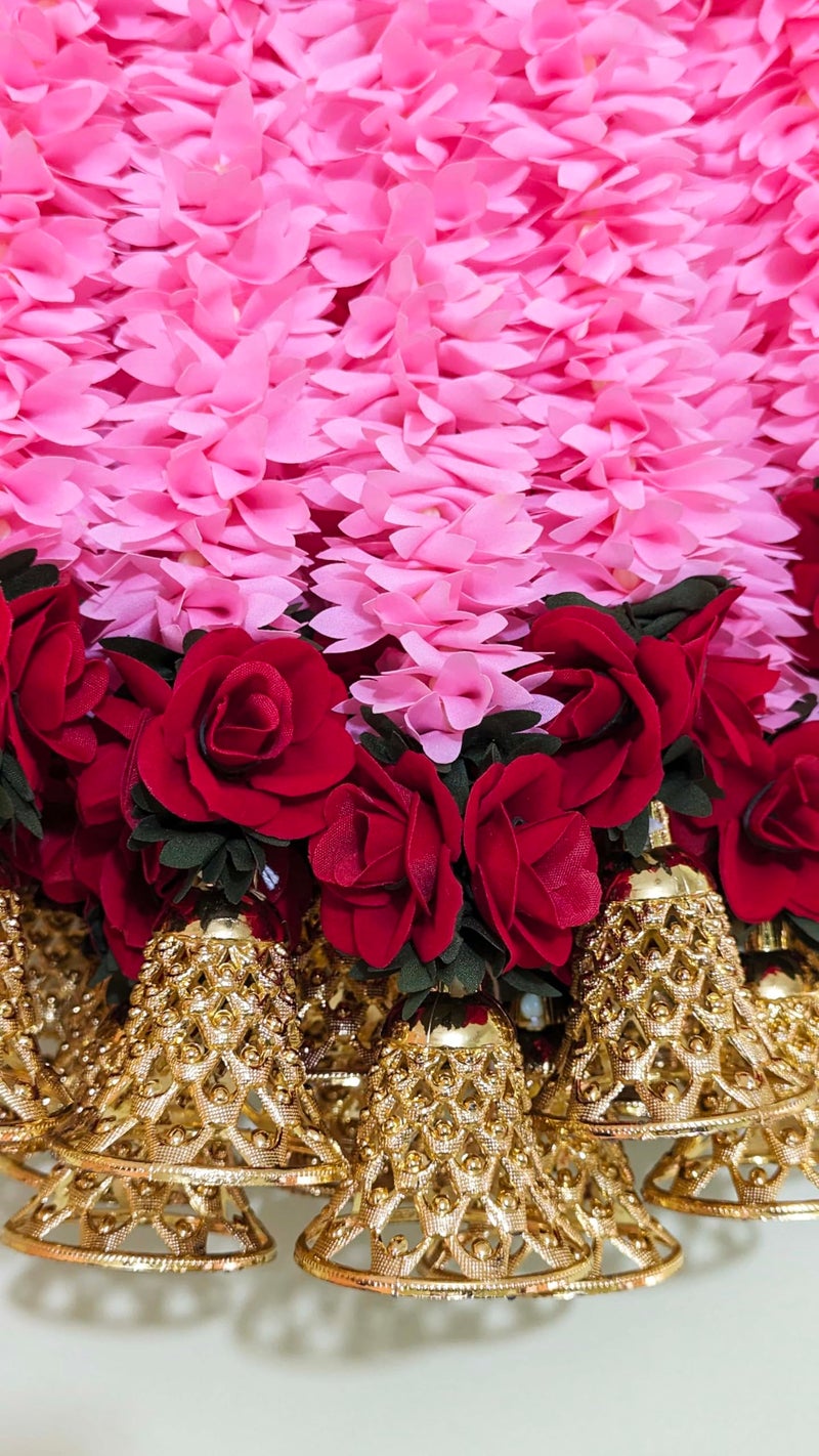 Afarza Toran Garland for Door Entrance Wedding Handemade Festival Home Decoration with Red Rose Bell Backdrop Pooja Gift 18 Inch 6 Pieces (Pink) - Image 3
