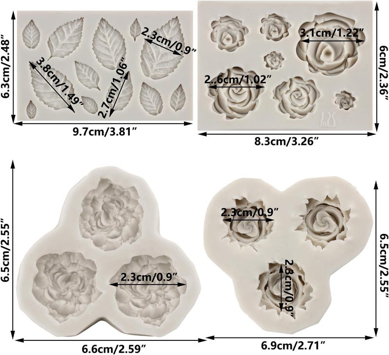 Sijiangmold Rose Flower Candy Mold Leaf Fondant Molds Peony Flowers Silicone Molds For Cake Decorating Cupcake Topper Candy Chocolate Gum Paste Set Of 4 - Image 2