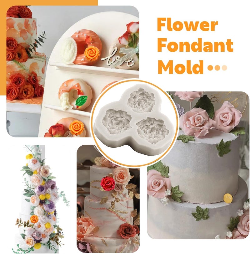 Sijiangmold Rose Flower Candy Mold Leaf Fondant Molds Peony Flowers Silicone Molds For Cake Decorating Cupcake Topper Candy Chocolate Gum Paste Set Of 4 - Image 4