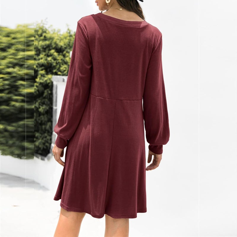 cheekyglo V Neck Sundresses for Women Loose Long Sleeve Waist Tie Mini Dresses Classic Casual Work Wrap Dress - Image 5
