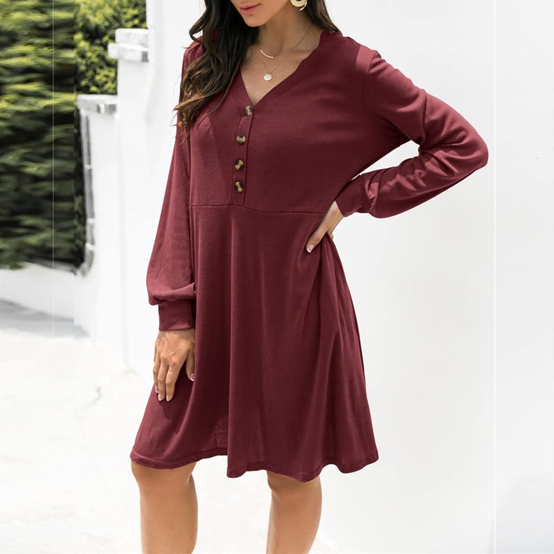 cheekyglo V Neck Sundresses for Women Loose Long Sleeve Waist Tie Mini Dresses Classic Casual Work Wrap Dress - Image 4