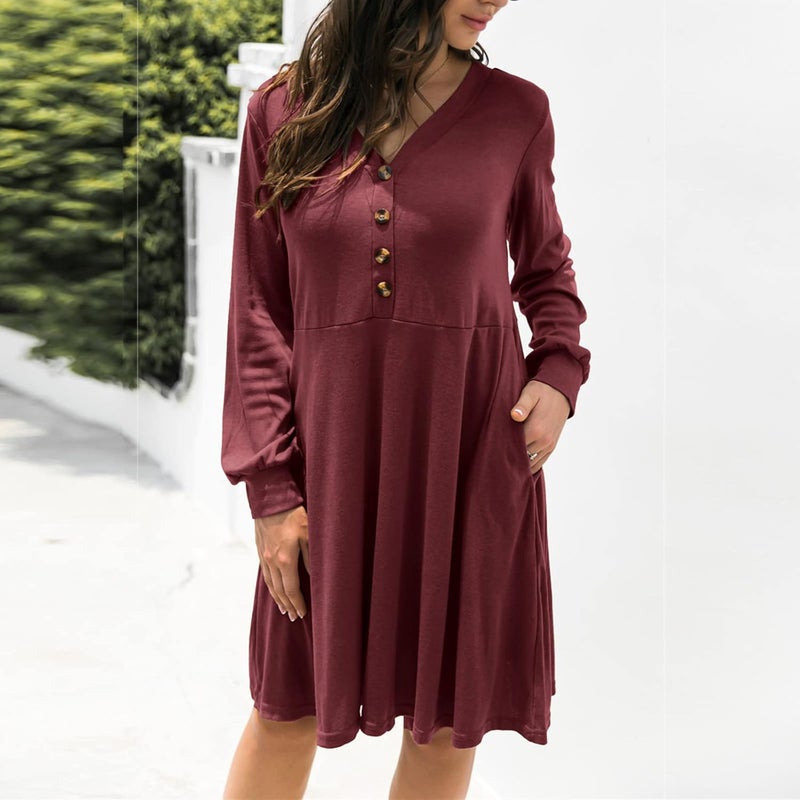 cheekyglo V Neck Sundresses for Women Loose Long Sleeve Waist Tie Mini Dresses Classic Casual Work Wrap Dress - Image 3