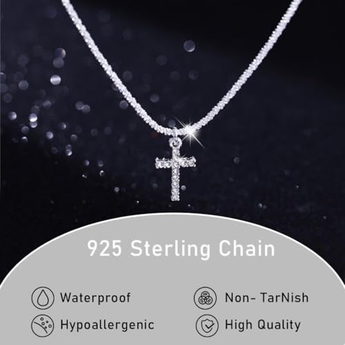 Yalice 925 Sterling Silver Layered Necklace for Women Waterproof Cross Pendant Necklace Chain Dainty Silver Sparkle Crystal Fashion Choker Neck Jewelry Gifts (Single Layer-Cross) - Image 4