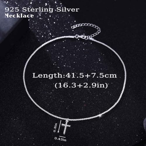 Yalice 925 Sterling Silver Layered Necklace for Women Waterproof Cross Pendant Necklace Chain Dainty Silver Sparkle Crystal Fashion Choker Neck Jewelry Gifts (Single Layer-Cross) - Image 2