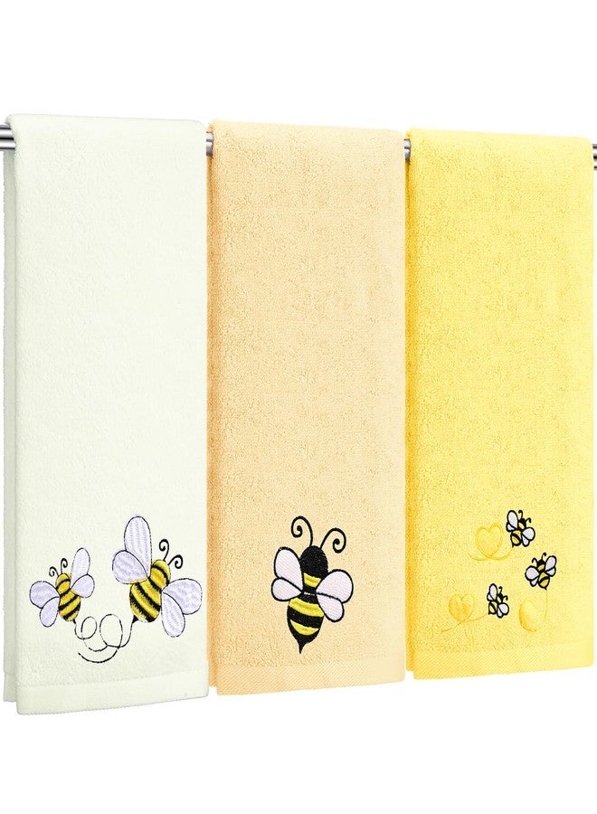 FuWeave 3 Pack Bee Towels 13.4 x 29.2 Inch Cotton Embroidered Summer Cute Bee Bathroom Towel Absorbent Dish Tea Towels for Kitchen Decor - Image 1