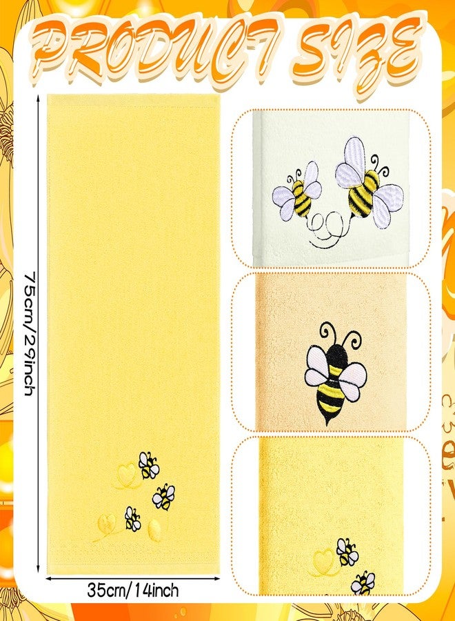 FuWeave 3 Pack Bee Towels 13.4 x 29.2 Inch Cotton Embroidered Summer Cute Bee Bathroom Towel Absorbent Dish Tea Towels for Kitchen Decor - Image 2