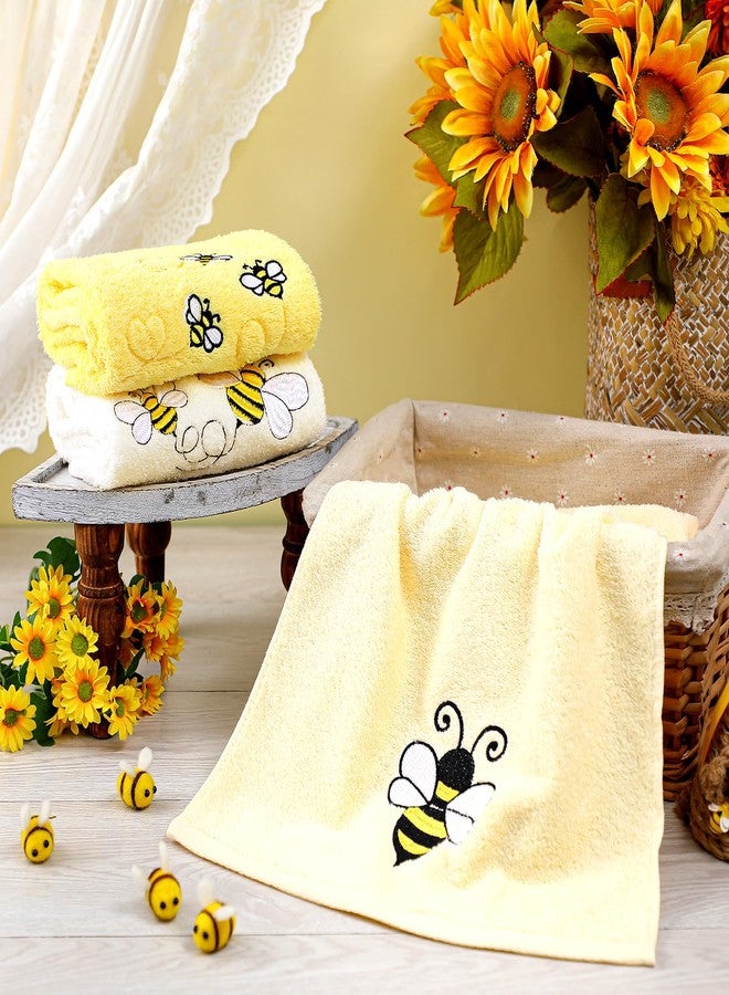 FuWeave 3 Pack Bee Towels 13.4 x 29.2 Inch Cotton Embroidered Summer Cute Bee Bathroom Towel Absorbent Dish Tea Towels for Kitchen Decor - Image 4