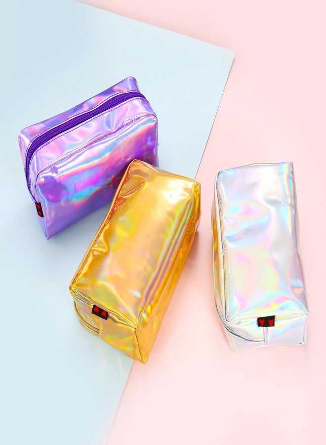 Teensery PU Leather Holographic Makeup Pouch Cosmetic Bag Waterproof Toiletries Organizer Pen Bag for Women and Girls (Purple) - Image 5