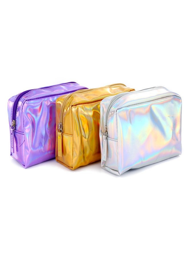 Teensery PU Leather Holographic Makeup Pouch Cosmetic Bag Waterproof Toiletries Organizer Pen Bag for Women and Girls (Purple) - Image 2