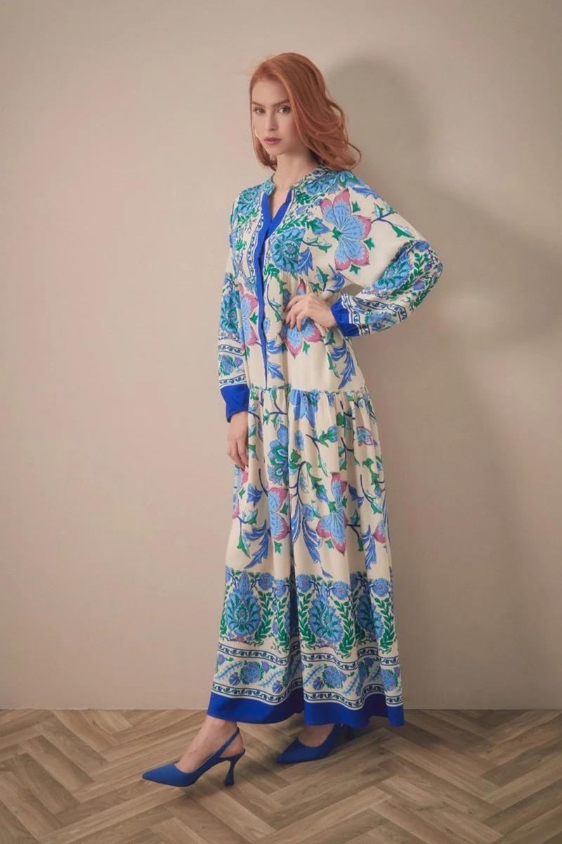 FullaModa Printed Dress with Elastic Sleeves