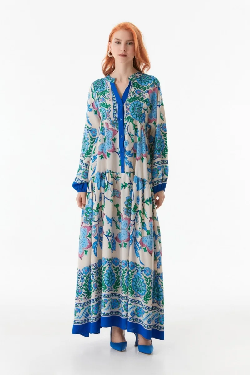 FullaModa Printed Dress with Elastic Sleeves