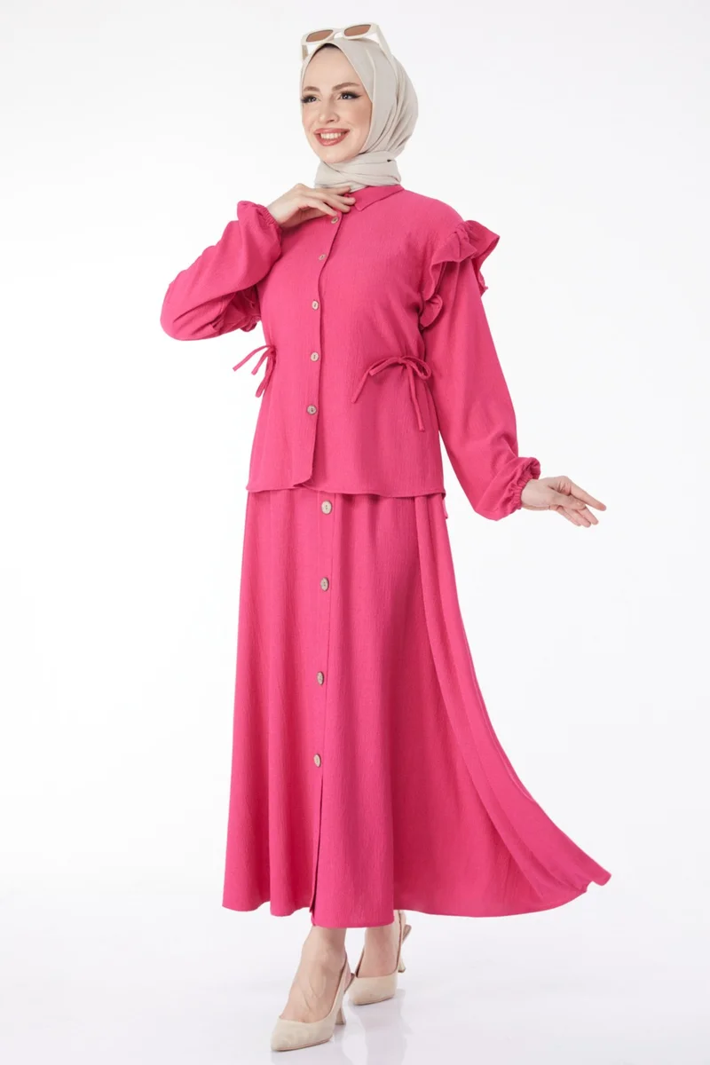 Tofisa 24619-FUSYA Shoulder Ruffle Detailed Two Piece Suit