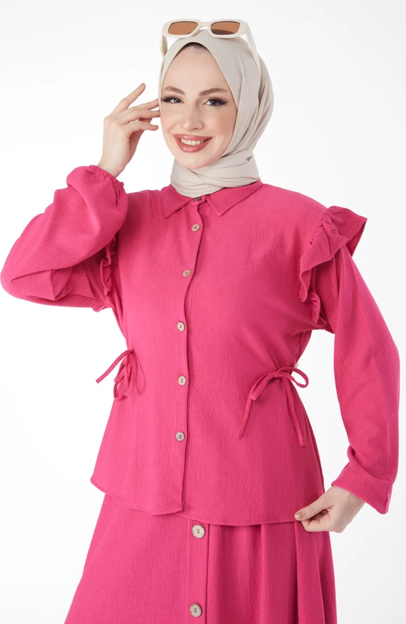 Tofisa 24619-FUSYA Shoulder Ruffle Detailed Two Piece Suit