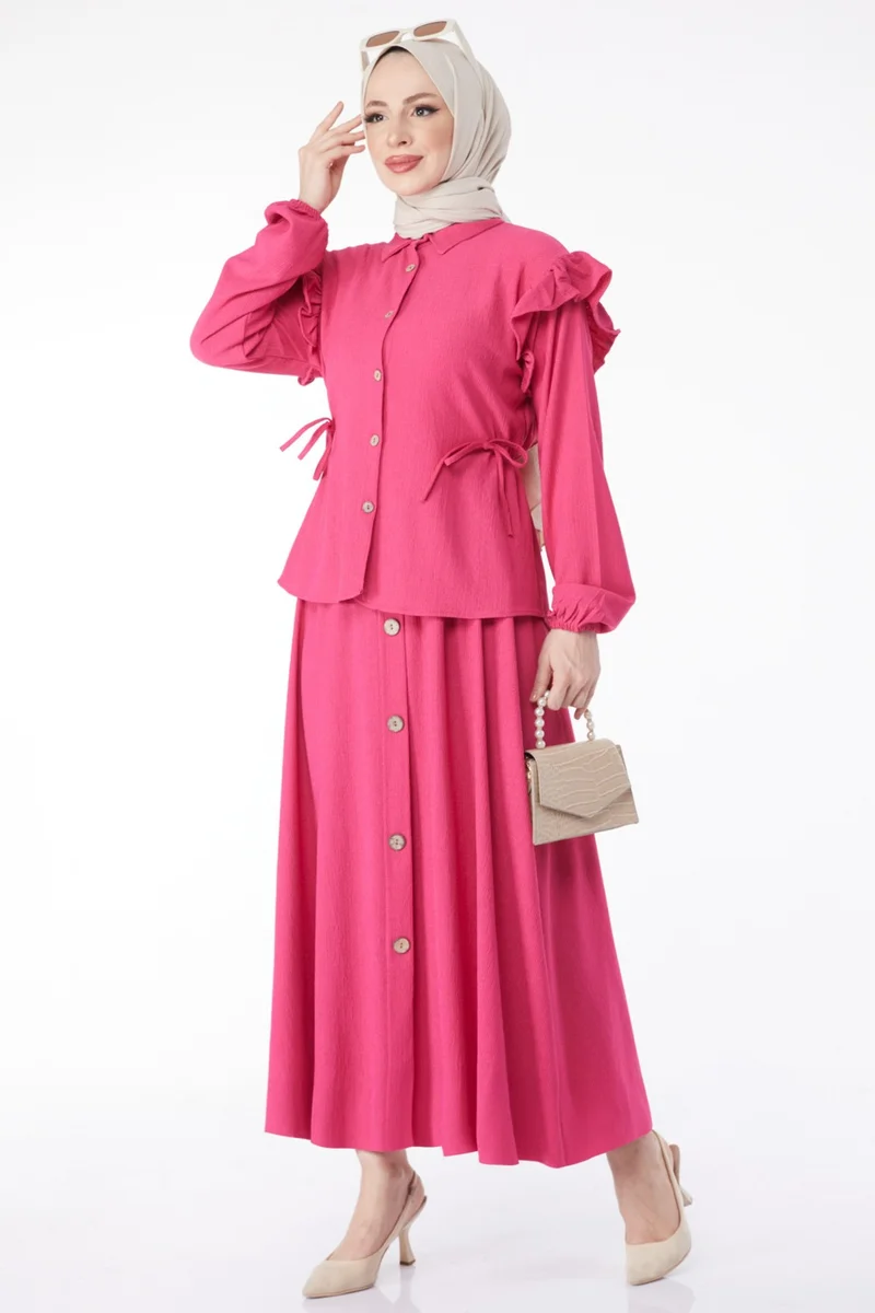Tofisa 24619-FUSYA Shoulder Ruffle Detailed Two Piece Suit