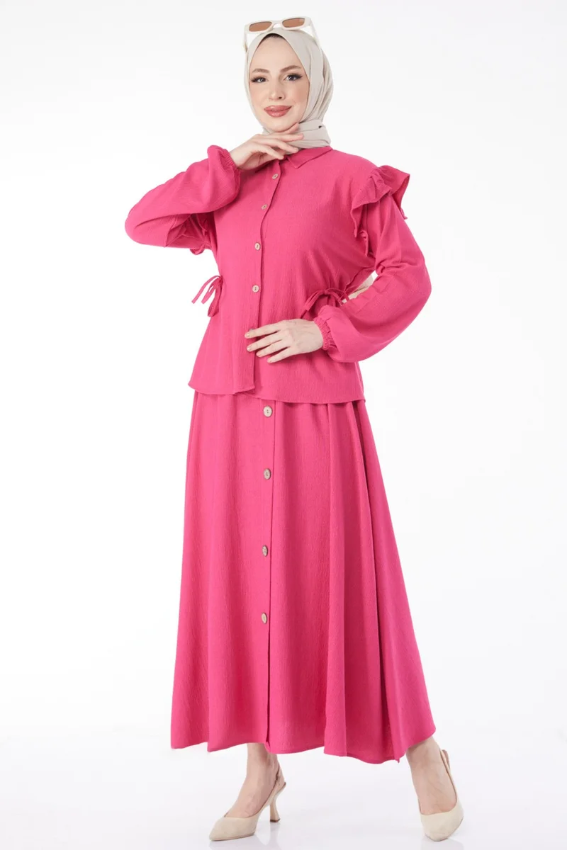 Tofisa 24619-FUSYA Shoulder Ruffle Detailed Two Piece Suit