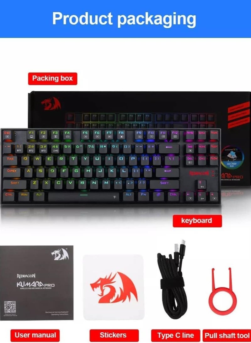 REDRAGON K552 KUMARA PRO RGB Wireless Gaming Mechanical Keyboard - Blue Switches - Wireless 2.4Ghz | Bluetooth | Wired Type C Cable(Black) - Image 4