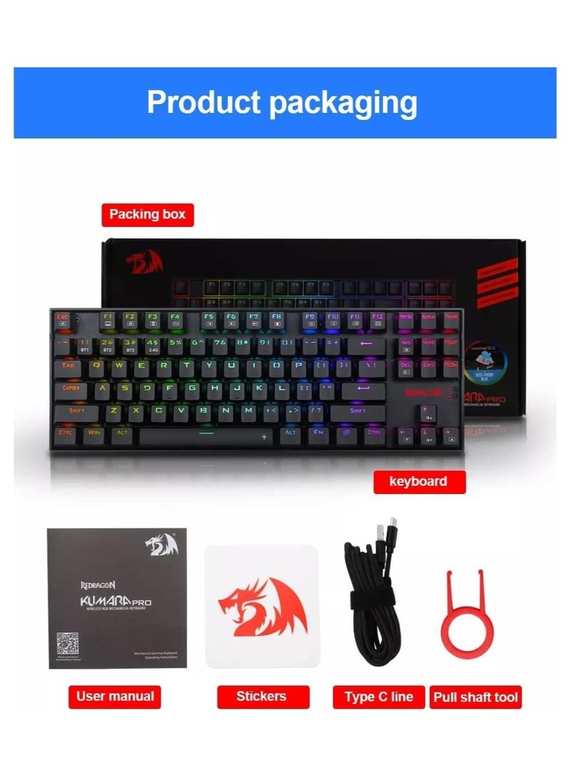 REDRAGON K552 KUMARA PRO RGB Wireless Gaming Mechanical Keyboard - Blue Switches - Wireless 2.4Ghz | Bluetooth | Wired Type C Cable(Black) - Image 5