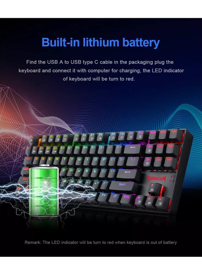 REDRAGON K552 KUMARA PRO RGB Wireless Gaming Mechanical Keyboard - Blue Switches - Wireless 2.4Ghz | Bluetooth | Wired Type C Cable(Black) - Image 2