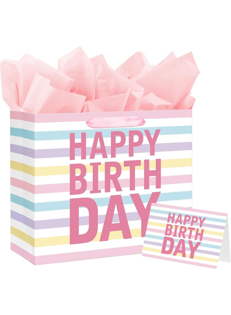 CUNUUDOOL 33cm Gift Bag Large Happy Birthday Bag with Handles and Tissue Paper, Cards for Girls Women Birthday Party Favors Wrap, Kids Parties, Mother's Day (Large Colorful,33*12*26cm) - Image 1