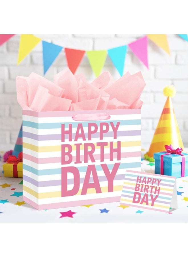 CUNUUDOOL 33cm Gift Bag Large Happy Birthday Bag with Handles and Tissue Paper, Cards for Girls Women Birthday Party Favors Wrap, Kids Parties, Mother's Day (Large Colorful,33*12*26cm) - Image 2