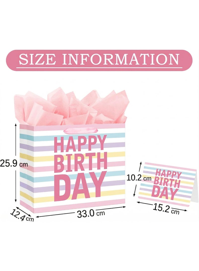 CUNUUDOOL 33cm Gift Bag Large Happy Birthday Bag with Handles and Tissue Paper, Cards for Girls Women Birthday Party Favors Wrap, Kids Parties, Mother's Day (Large Colorful,33*12*26cm) - Image 4