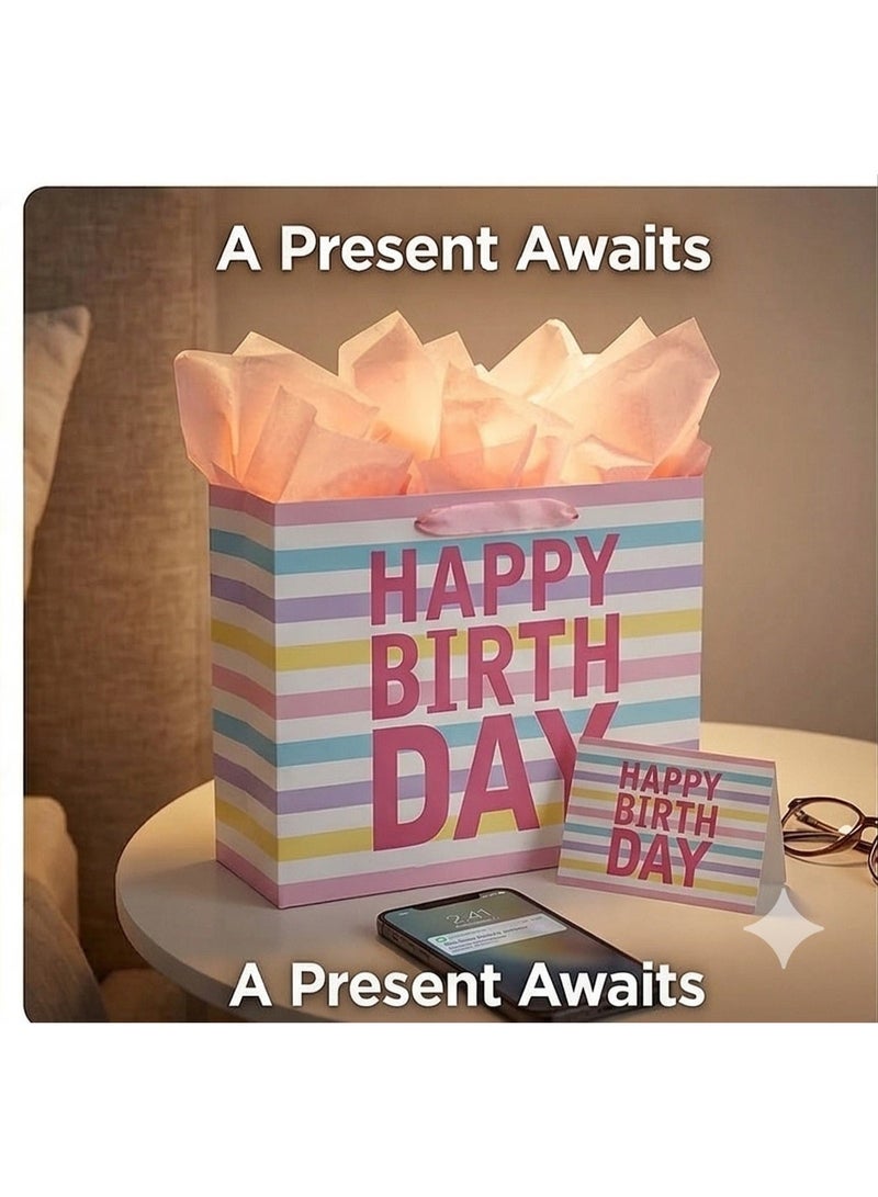 CUNUUDOOL 33cm Gift Bag Large Happy Birthday Bag with Handles and Tissue Paper, Cards for Girls Women Birthday Party Favors Wrap, Kids Parties, Mother's Day (Large Colorful,33*12*26cm) - Image 3