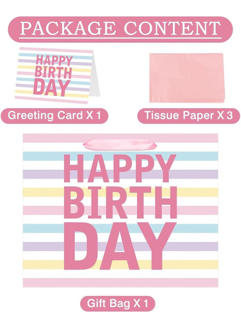 CUNUUDOOL 33cm Gift Bag Large Happy Birthday Bag with Handles and Tissue Paper, Cards for Girls Women Birthday Party Favors Wrap, Kids Parties, Mother's Day (Large Colorful,33*12*26cm) - Image 5