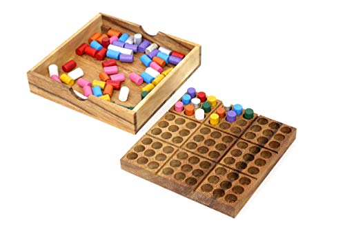 SiamMandalay Wood Colored Sudoku Board (Travel Set): STEM Traditional Family Game Math Brain Teaser Toys Educational Rainbow Sudoku Game Set - Image 3