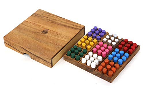 SiamMandalay Wood Colored Sudoku Board (Travel Set): STEM Traditional Family Game Math Brain Teaser Toys Educational Rainbow Sudoku Game Set - Image 1