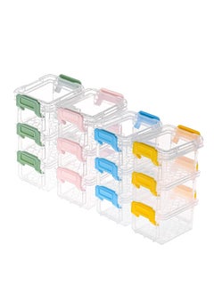 12 Packs Small Storage Bins with Lids, Mini Stackable Plastic Storage Containers Colorful Bead Organizer Latch Box Small Containers for Organizing Craft, Small Items4 Color