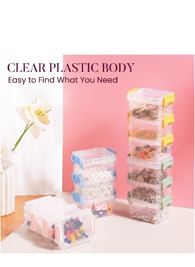 Generic - 12 Packs Small Storage Bins with Lids, Mini Stackable Plastic Storage Containers Colorful Bead Organizer Latch Box Small Containers for Organizing Craft, Small Items4 Color - Image 1