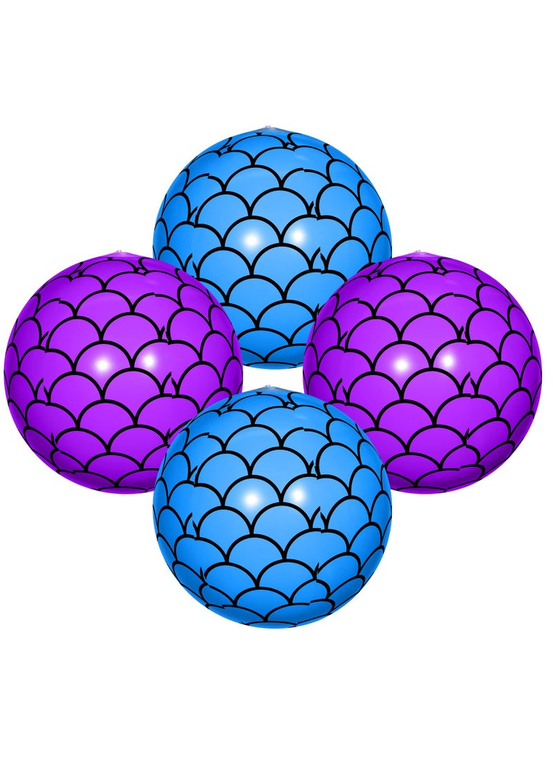 Excefore 4 Pcs 9 Inch Mermaid Scales Beach Balls Bulk Inflatable Mermaid Ball Party Favors Summer Water Toy Gifts for Outdoor Beach Pool Party Sea Themed Mermaid Birthday Supplies Decorations  - Image 1