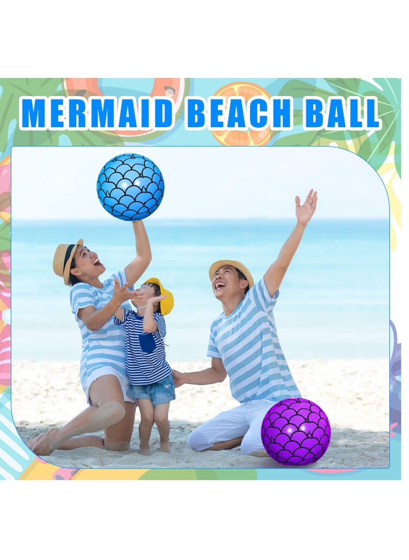 Excefore - 4 Pcs 9 Inch Mermaid Scales Beach Balls Bulk Inflatable Mermaid Ball Party Favors Summer Water Toy Gifts for Outdoor Beach Pool Party Sea Themed Mermaid Birthday Supplies Decorations - Image 1